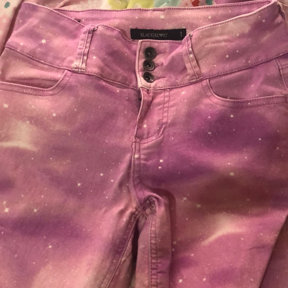 High waisted pink galaxy jeans